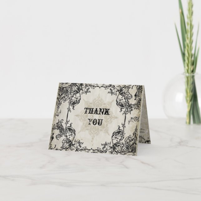 Typography Style Engravers Fonts Swirl Flourishes Thank You Card (Front)