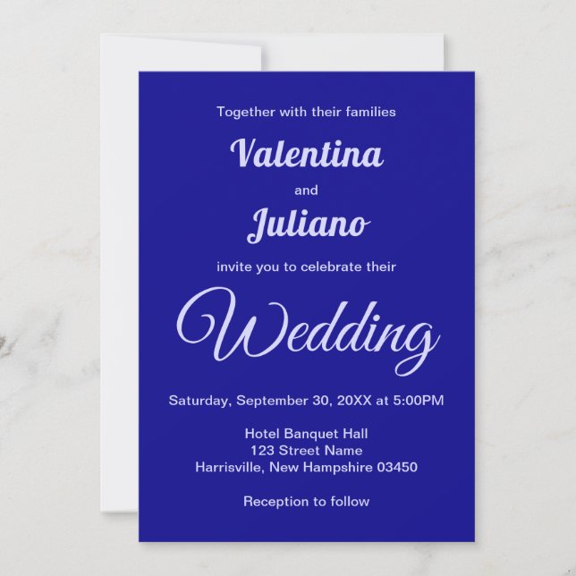 Typography Style Minimalist Dark Blue Wedding Invitation (Front)