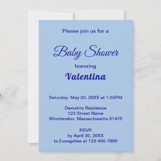 Typography Style Minimalist Light Blue Baby Shower Invitation