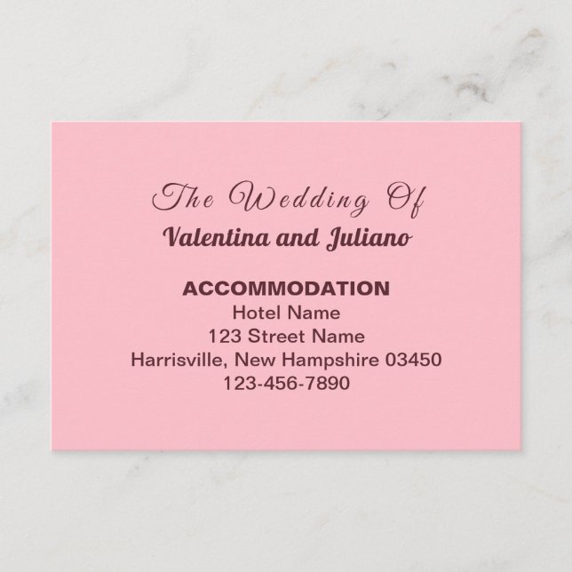 Typography Style Pink Wedding Accommodation Enclosure Card (Front)