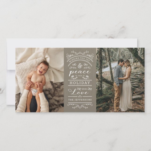 Typography Tan Joy and Peace this Holiday Photo (Front)