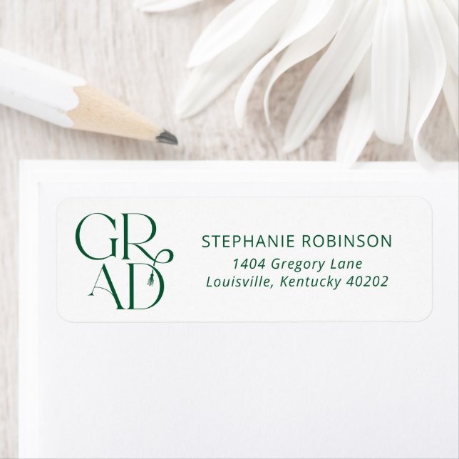 Typography Tassel Green Graduation Return Address (Insitu)