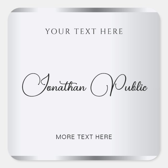 Typography Template Elegant Modern Silver Look Square Sticker (Front)