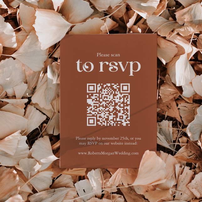 Typography Terracotta QR code Wedding RSVP Card (Creator Uploaded)