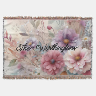 Typography text Fall leaves and flowers watercolor Throw Blanket