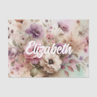 Typography text Fall leaves and flowers watercolor Tissue Paper