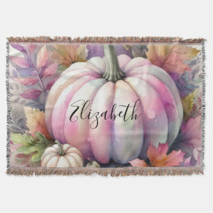 Typography text Fall pumpkins watercolor  Throw Bl Blanket