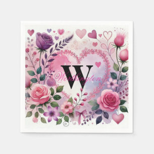 Typography text floral hearts romantic watercolor napkin