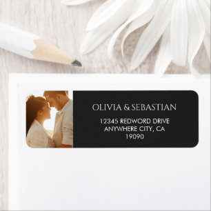 Typography Text Photo Black Return Address Label