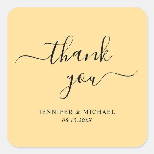 Typography Thank You Modern Elegant Simple Gold Square Sticker (Front)