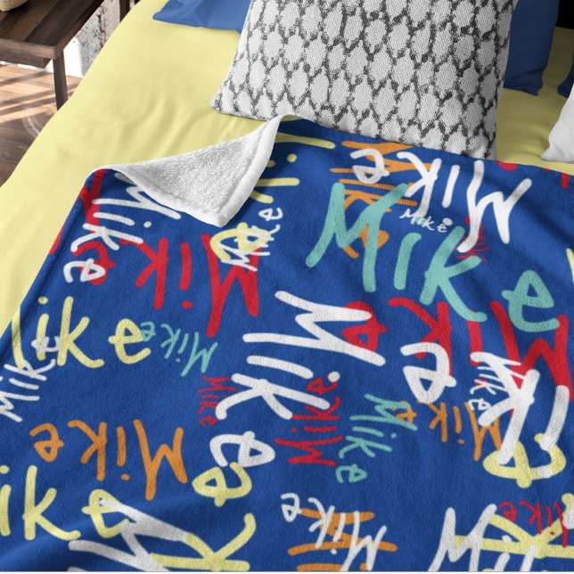 Typography Urban Graffiti boy Name pattern allover Fleece Blanket (Creator Uploaded)