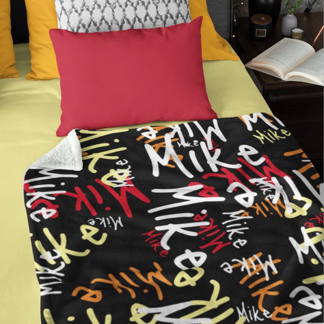 Typography Urban Graffiti Name allover black Fleece Blanket (Creator Uploaded)