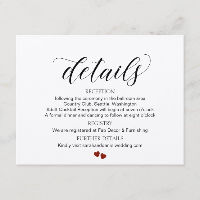 Typography Wedding Details Enclosure Card Kraft (Front)