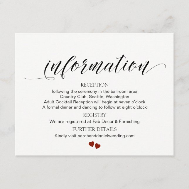 Typography Wedding Information Enclosure Card (Front)
