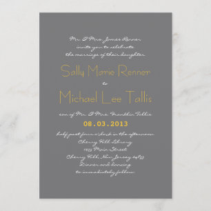 Typography Wedding Invitation in Grey and Yellow
