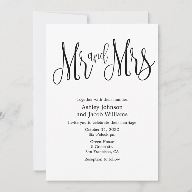 Typography wedding invitation. Mr and mrs invites (Front)
