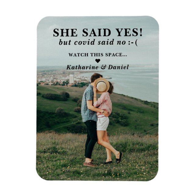 Typography Wedding Postponement Save The Date Magnet (Vertical)