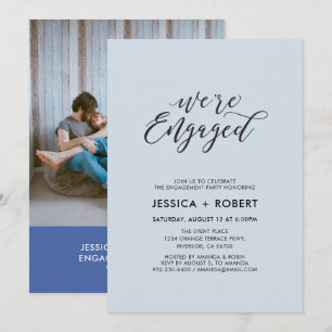 Typography "We're Engaged" Photo Engagement Party Invitation
