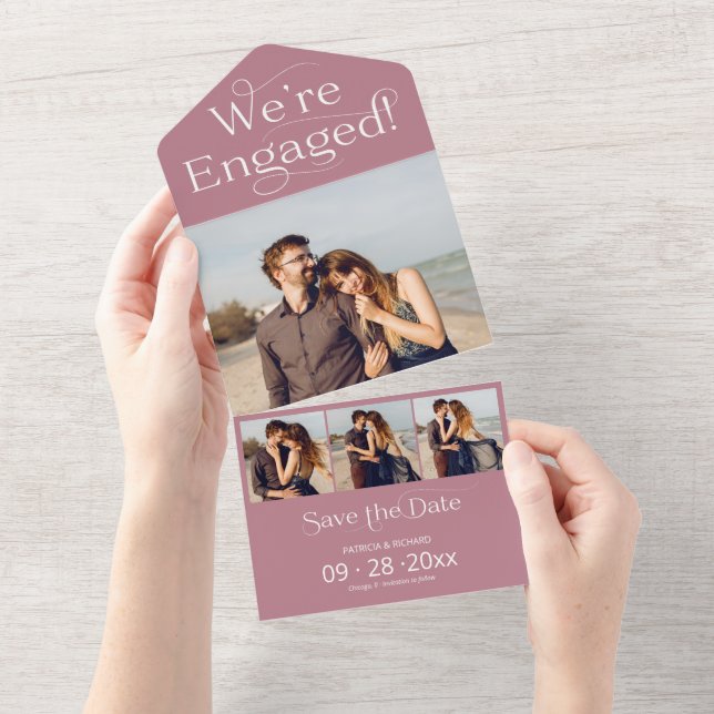 Typography We're Engaged Save The Date All In One Invitation (Tearaway)