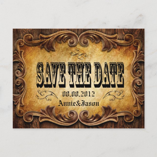 typography western country wedding save the date announcement postcard (Front)