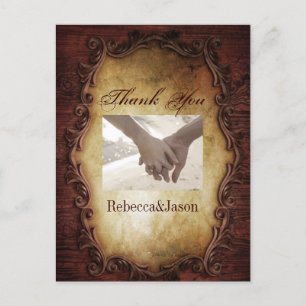 typography western country wedding thank you postcard
