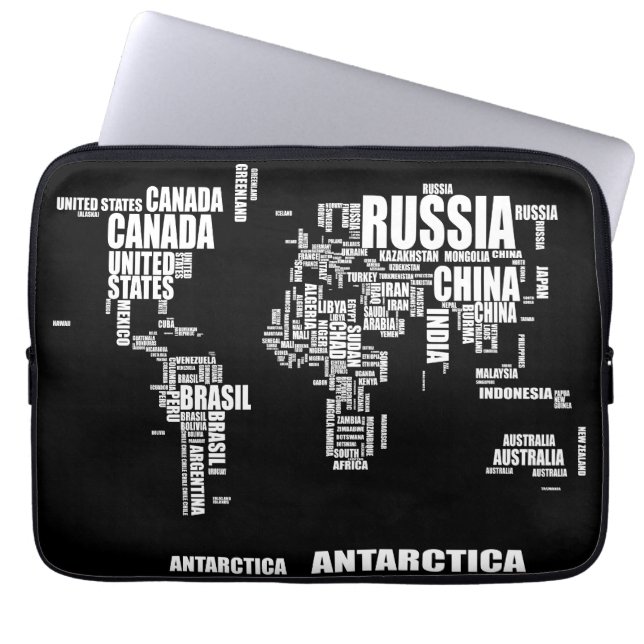 Typography World Map Laptop Sleeve (Front)