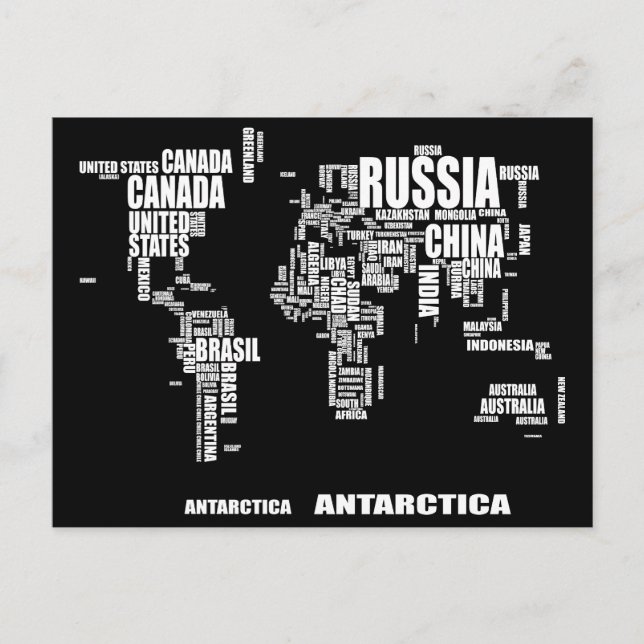 Typography World Map Postcard (Front)