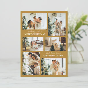Typography Yellow Family Photo Collage Christmas Holiday Card