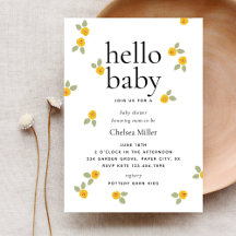Typography Yellow Floral Hello Baby Shower