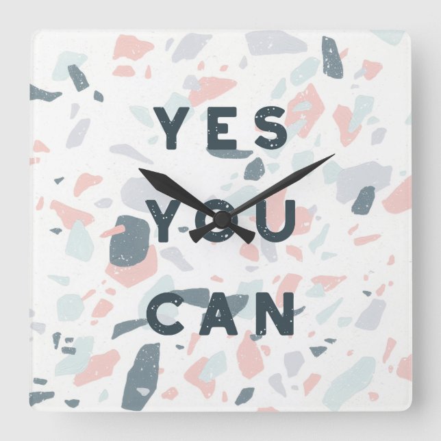 Typography - Yes You Can Square Wall Clock (Front)