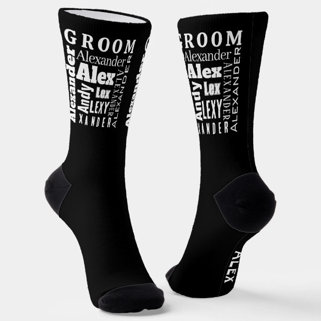 Typography Your Name or Quote Groom's Socks (Angled)