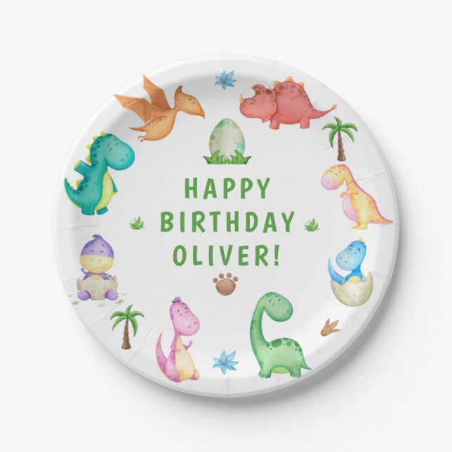 Tyrannosaur Birthday Party Paper Plate (Front)