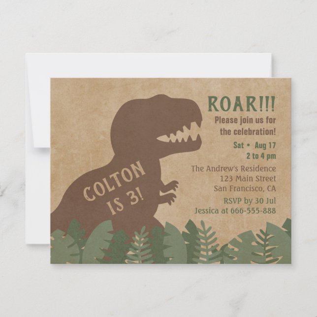Tyrannosaur Rex Dinosaur Kids Birthday Party Invitation (Front)