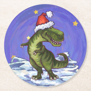 Tyrannosaurus Christmas Round Paper Coaster