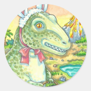 TYRANNOSAURUS, CUTE T-REX, EASTER BUNNY DINO CLASSIC ROUND STICKER