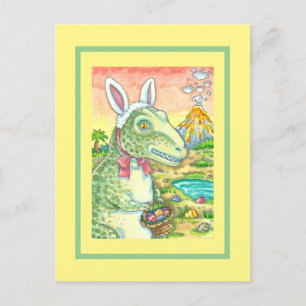 TYRANNOSAURUS, CUTE T-REX, EASTER BUNNY DINO HOLIDAY POSTCARD