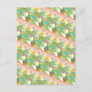 TYRANNOSAURUS,  CUTE T-REX, EASTER BUNNY DINO HOLIDAY POSTCARD