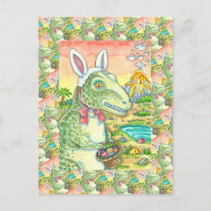 TYRANNOSAURUS,  CUTE T-REX, EASTER BUNNY DINO HOLIDAY POSTCARD