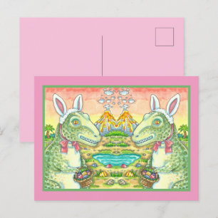 TYRANNOSAURUS, CUTE T-REX, EASTER BUNNY DINO HOLIDAY POSTCARD
