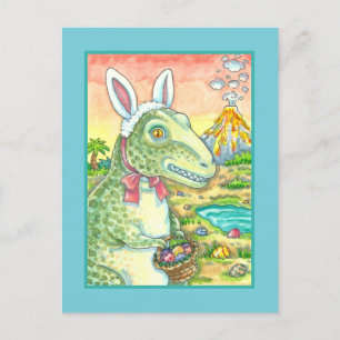 TYRANNOSAURUS, CUTE T-REX, EASTER BUNNY DINO HOLIDAY POSTCARD