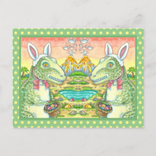TYRANNOSAURUS, CUTE T-REX, EASTER BUNNY DINO HOLIDAY POSTCARD