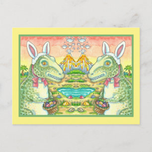 TYRANNOSAURUS, CUTE T-REX, EASTER BUNNY DINO HOLIDAY POSTCARD