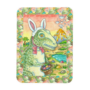 TYRANNOSAURUS,  CUTE T-REX, EASTER BUNNY DINO MAGNET