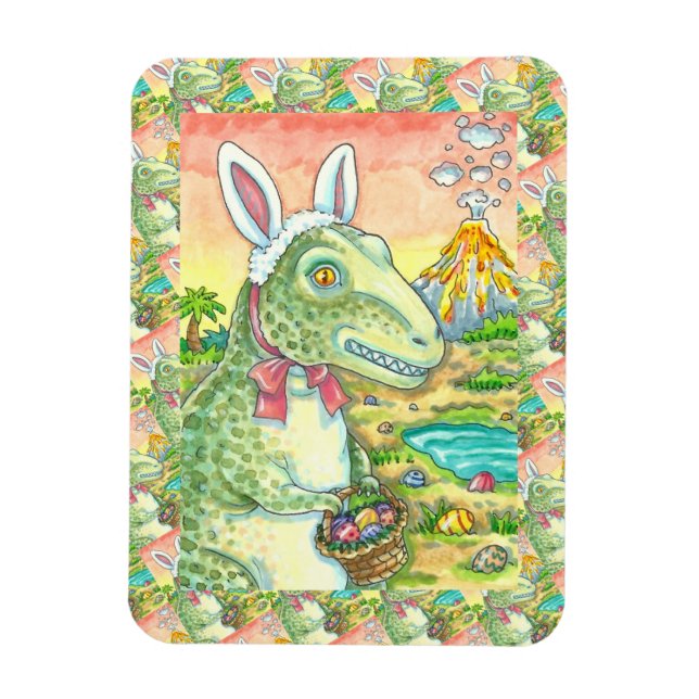 TYRANNOSAURUS,  CUTE T-REX, EASTER BUNNY DINO MAGNET (Vertical)