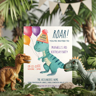 Tyrannosaurus Dinosaur Roar Kids Birthday Invitation