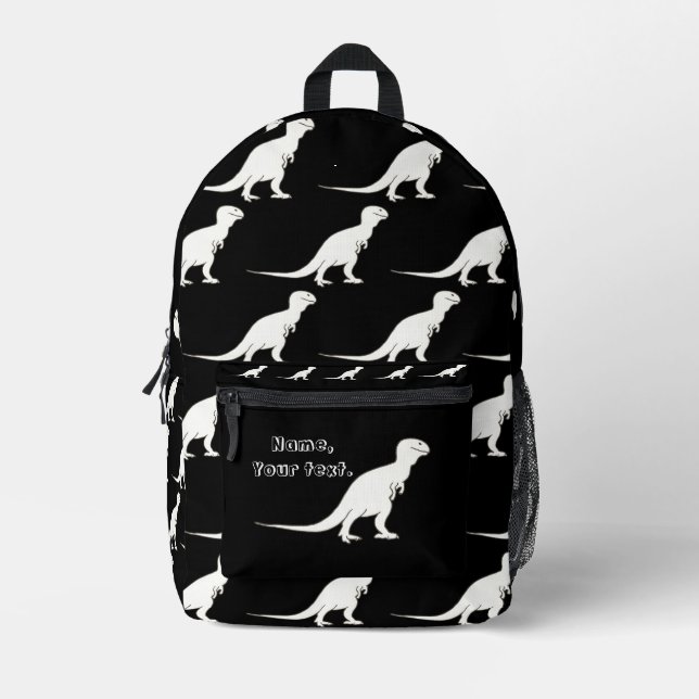Tyrannosaurus Dinosaurs White on Black Backpacks (Front)