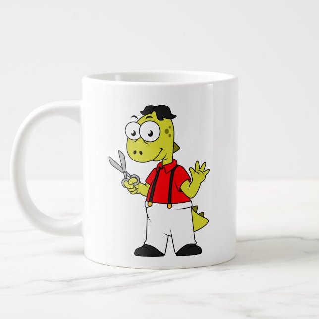 Tyrannosaurus Rex Barber With Scissors. Large Coffee Mug (Left)