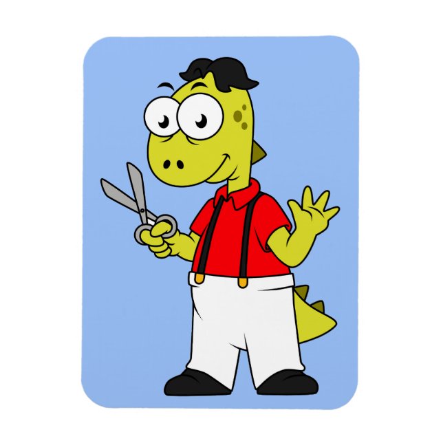 Tyrannosaurus Rex Barber With Scissors. Magnet (Vertical)