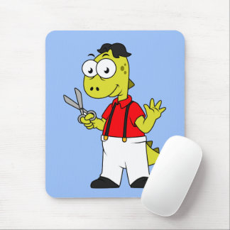Tyrannosaurus Rex Barber With Scissors. Mouse Mat