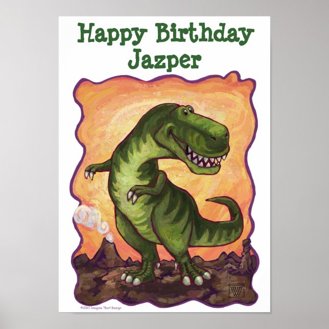 Tyrannosaurus Rex Birthday Party Decoration Poster (Front)
